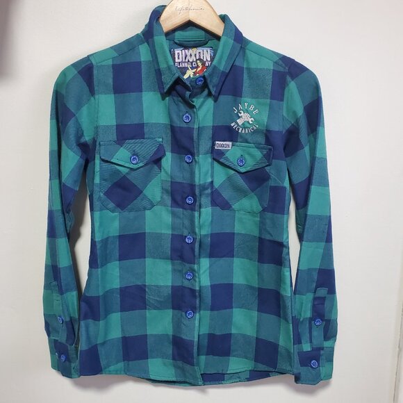 DIXXON Niagara Flannel Shirt Plaid Button Up Grunge Blue Green Women's Small - Picture 2 of 13